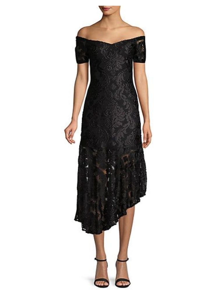 Embroidered Off-The-Shoulder Lace Dress