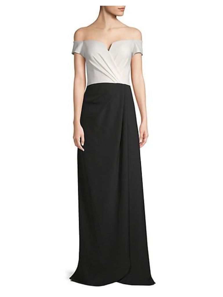 Colorblock Off-The-Shoulder Crepe Gown