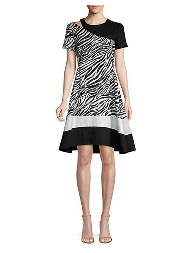 Zebra Print Cut Out Striped Fit-&-Flare Dress