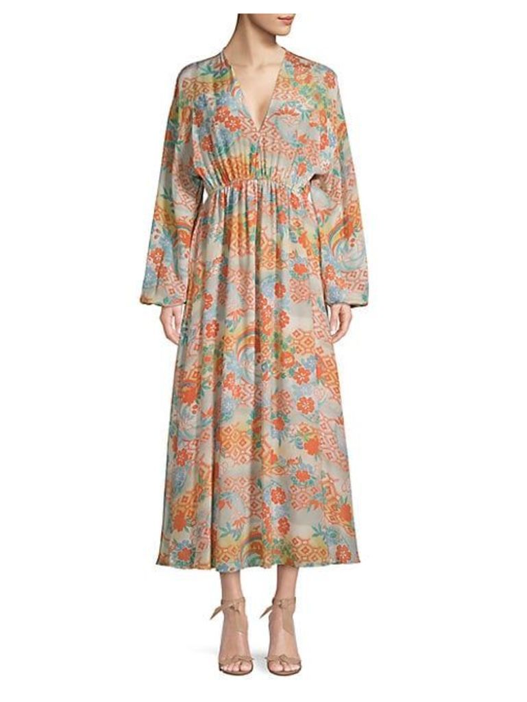 Floral V-Neck Silk Maxi Dress