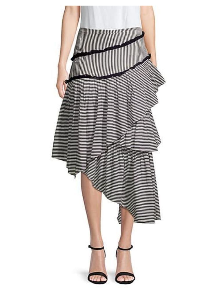 Hailey Striped Asymmetrical Midi Skirt