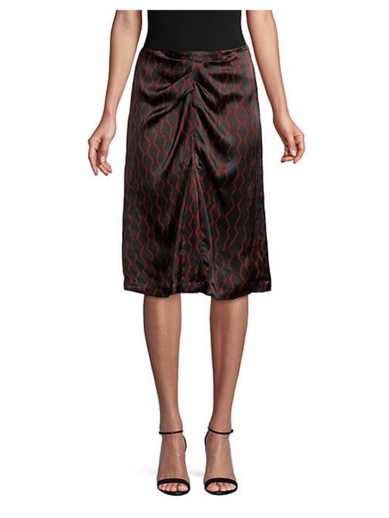 Geometric Print Ruched Silk Skirt