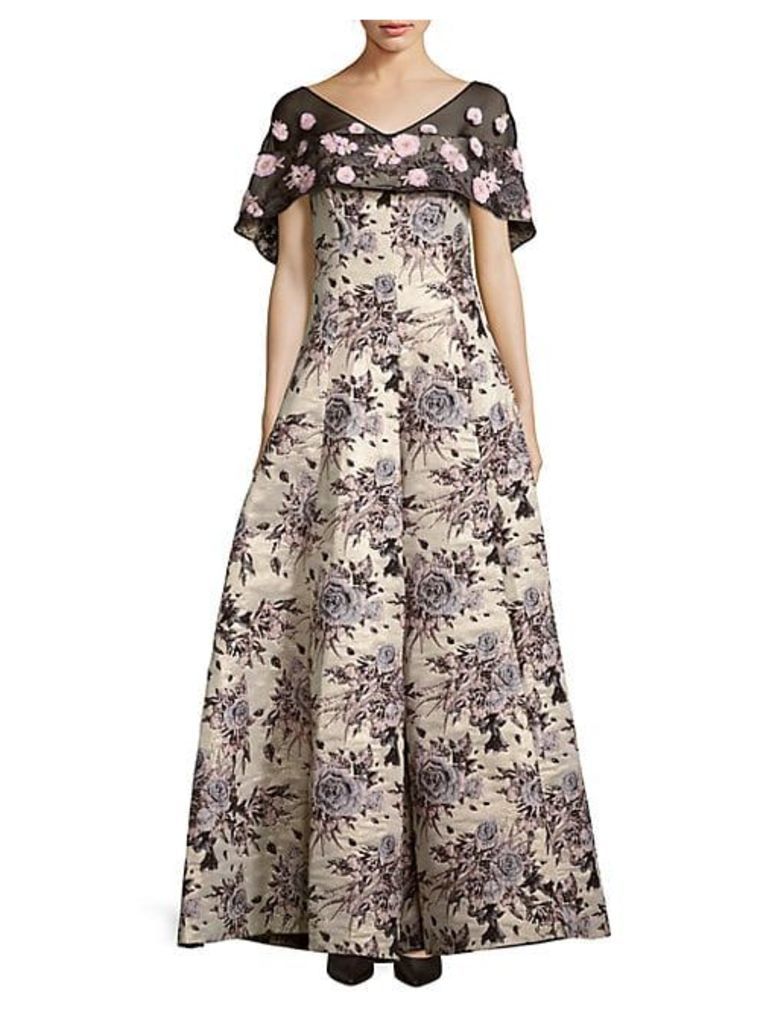 Floral Brocade Cape Gown