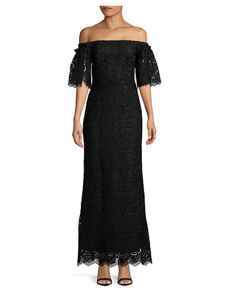 Off-the-Shoulder Lace Ruffle Gown
