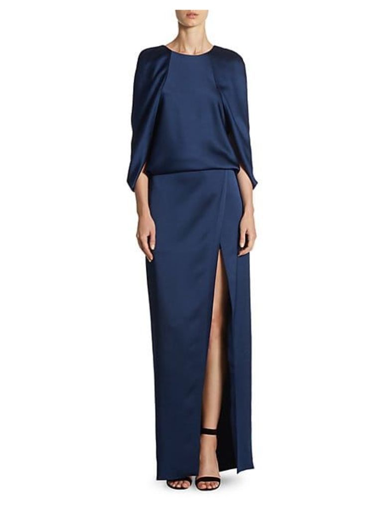 Cape-Sleeve Floor-Length Gown