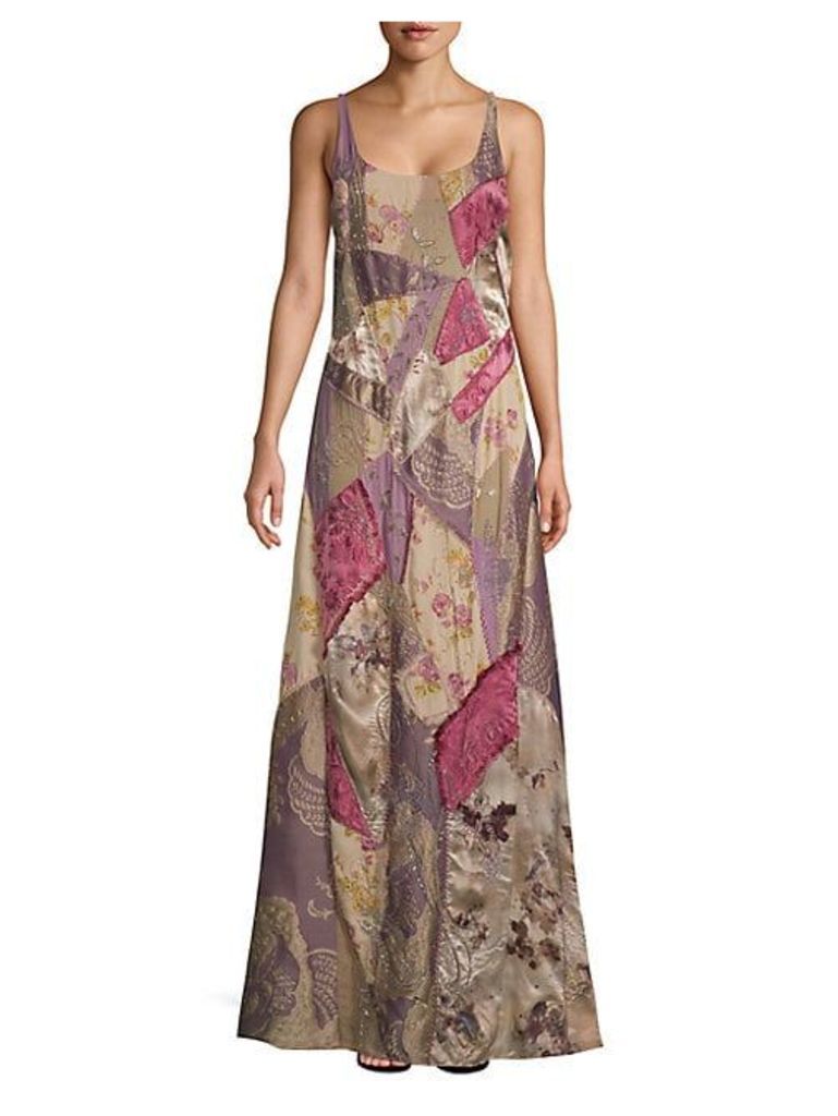 Embroidered Sleeveless Silk-Blend Gown