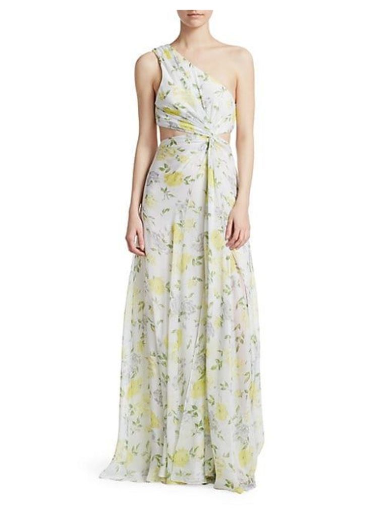 Goldie One-Shoulder Floral Silk Gown