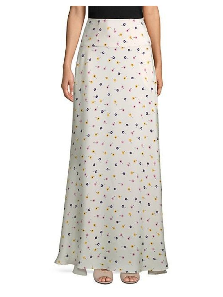Floral-Print Silk Floor-Length Skirt
