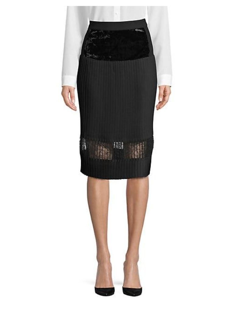 Pleated Velvet A-Line Skirt