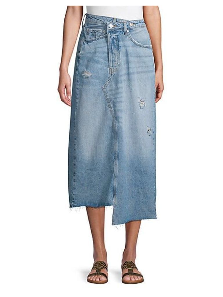 Asymmetrical Denim Midi Skirt
