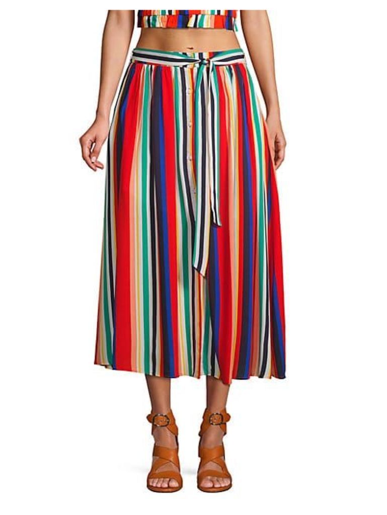 Striped Button-Front Midi Skirt