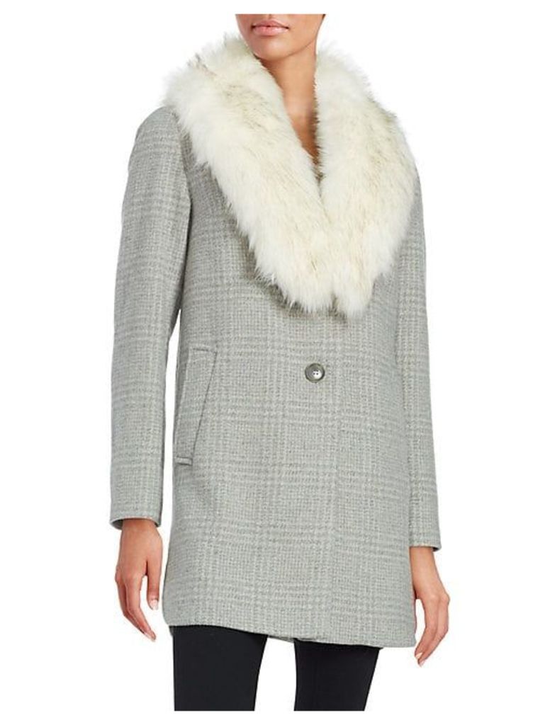 Olivia Faux Fur Collar Wool-Blend Plaid Coat