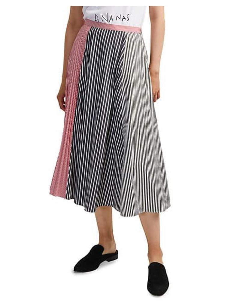 Carolie Striped Colorblock Pleated Midi Skirt