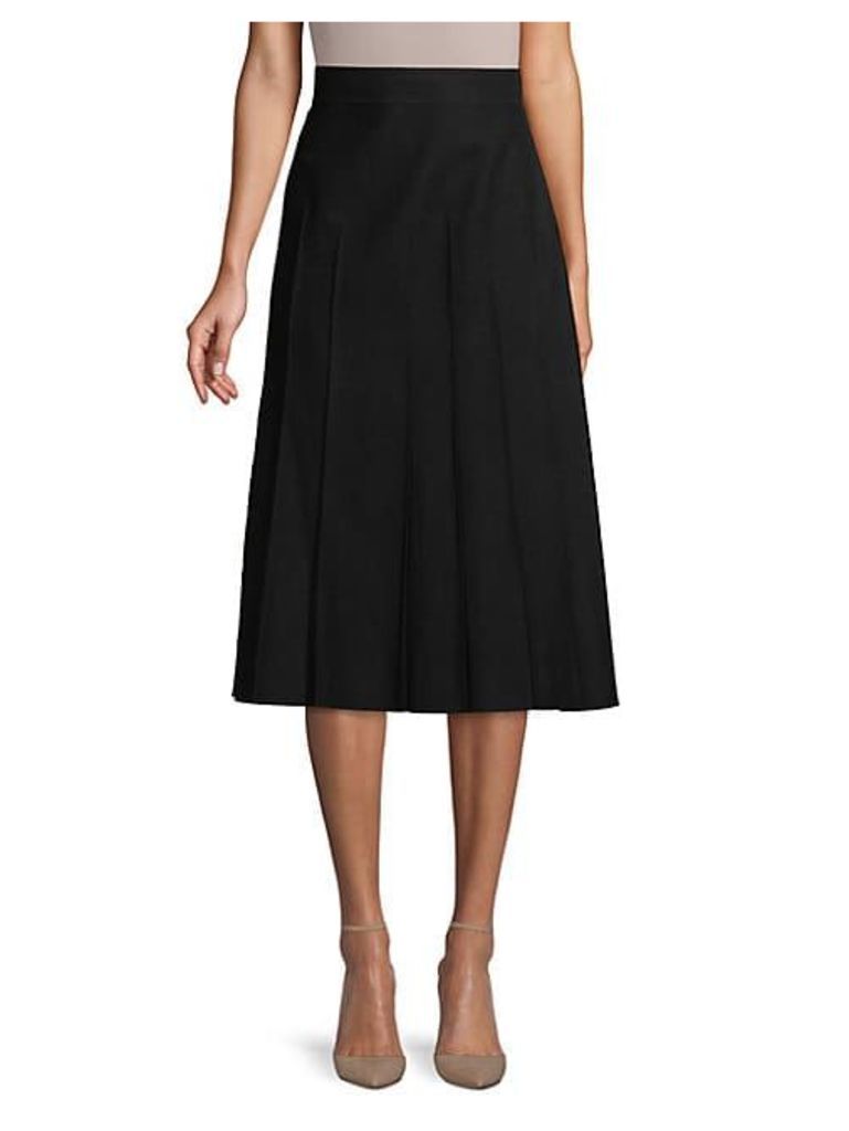 Pleated Wool A-Line Skirt