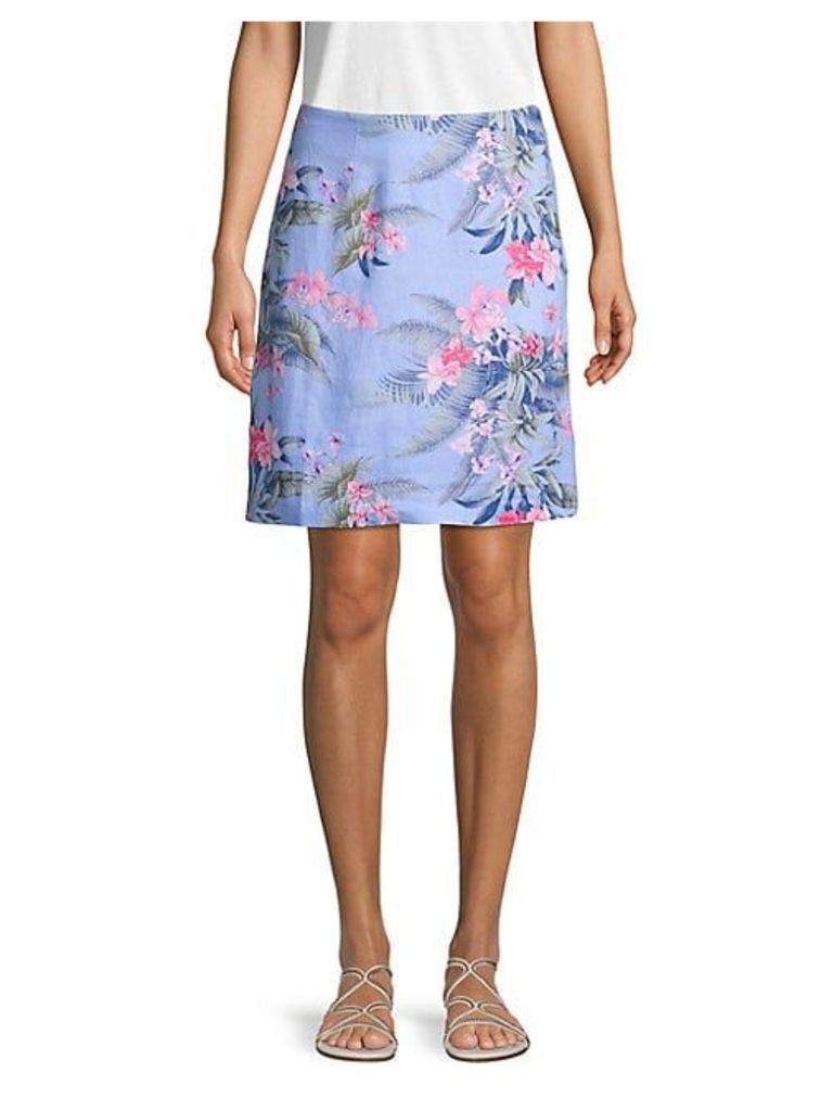Botanical-Print Linen Skirt
