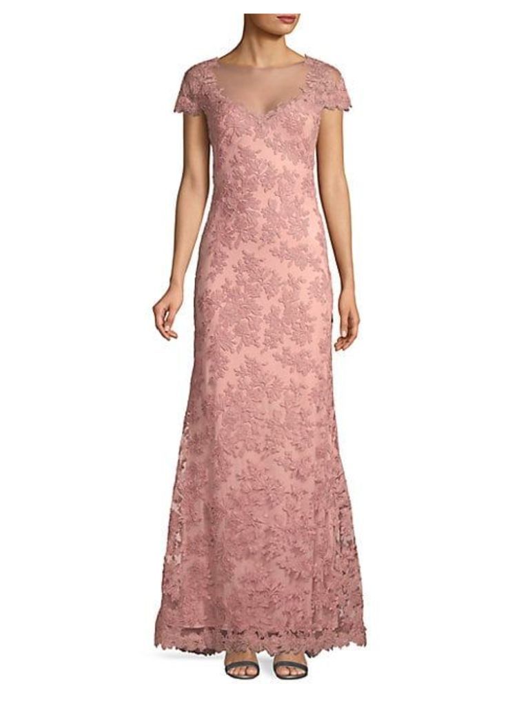 Illusion Cap Sleeve Lace Gown