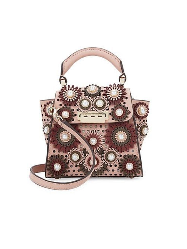 Eartha Perforated Leather & Faux-Pearl Crossbody Bag