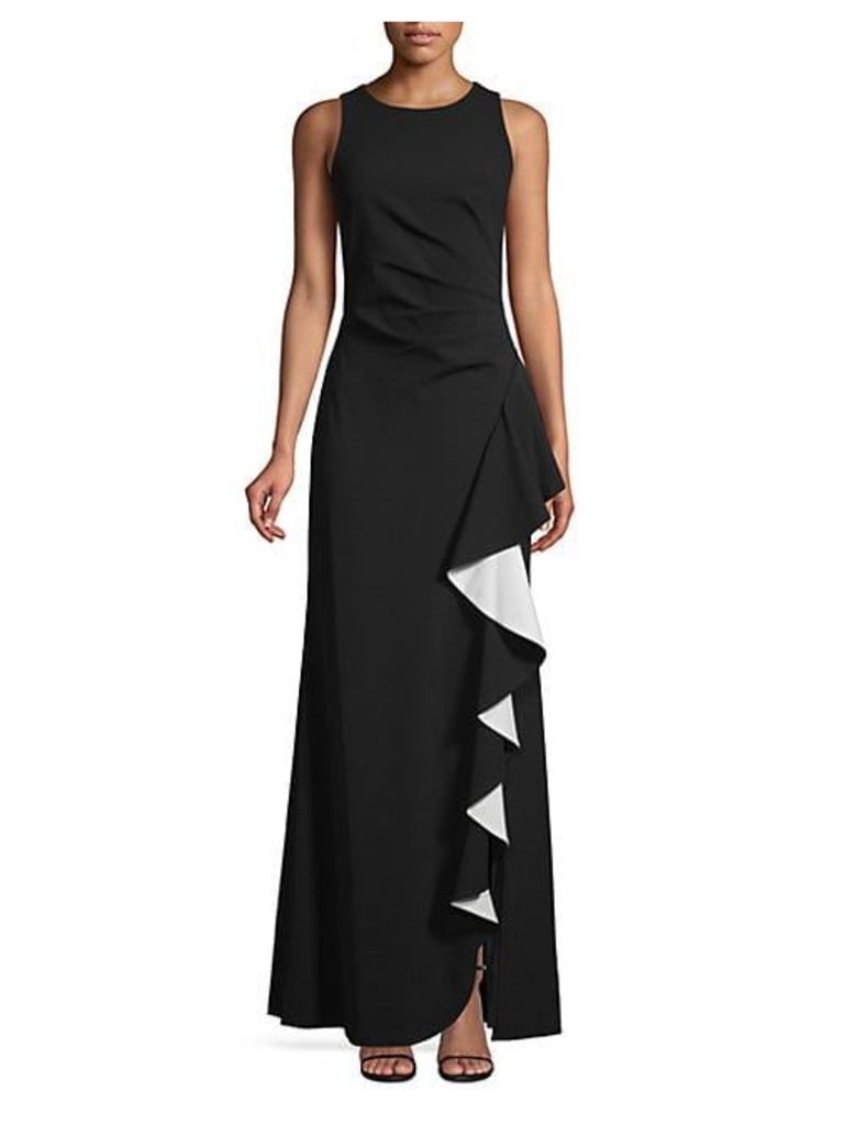 Ruffled Slit A-Line Gown
