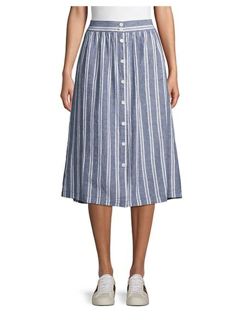 Stripe Linen & Cotton Blend Midi Skirt