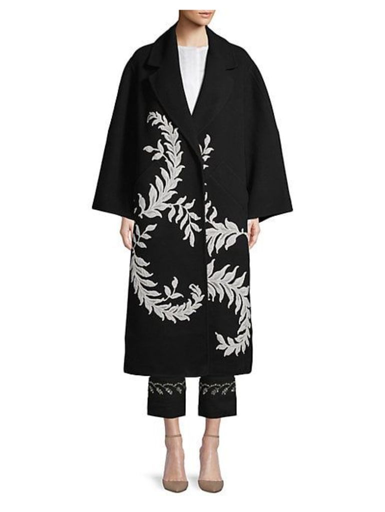 Embroidered Wool Blend Coat