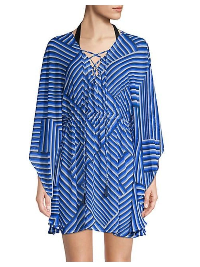 Geometric-Print Lace-Up Cover-Up