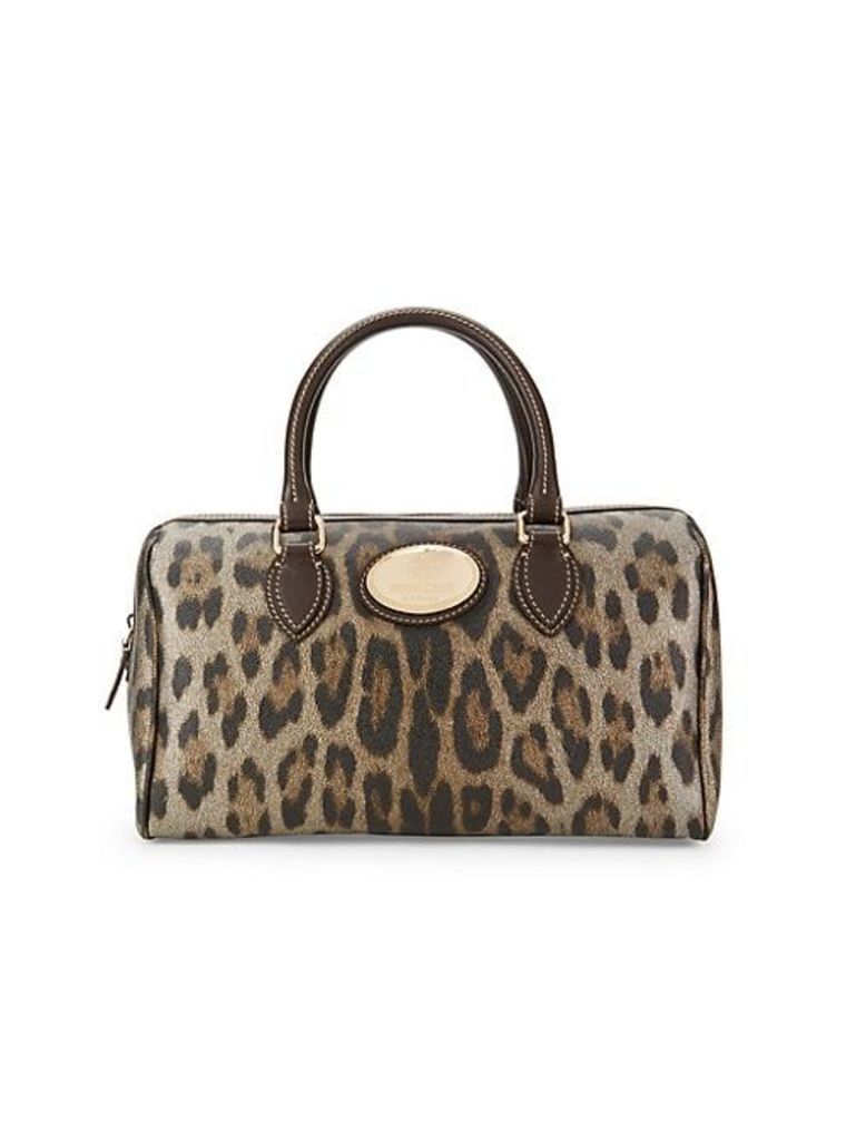 Leopard-Print Leather Top Handle Bag