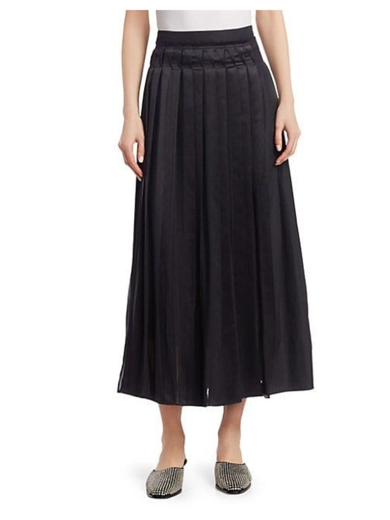 Pleated Poplin Midi Skirt