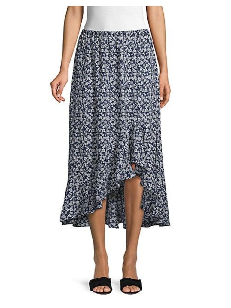 Ruffle High-Low Floral Midi Skirt