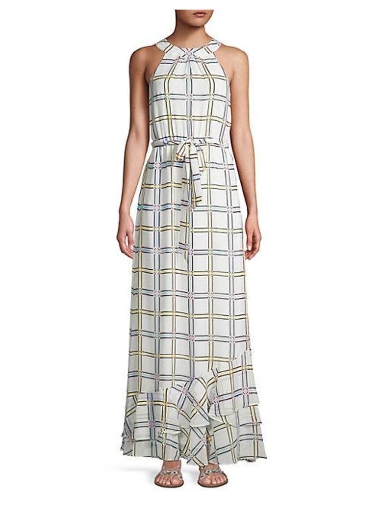 Self-Tie Grid-Print Maxi Dress