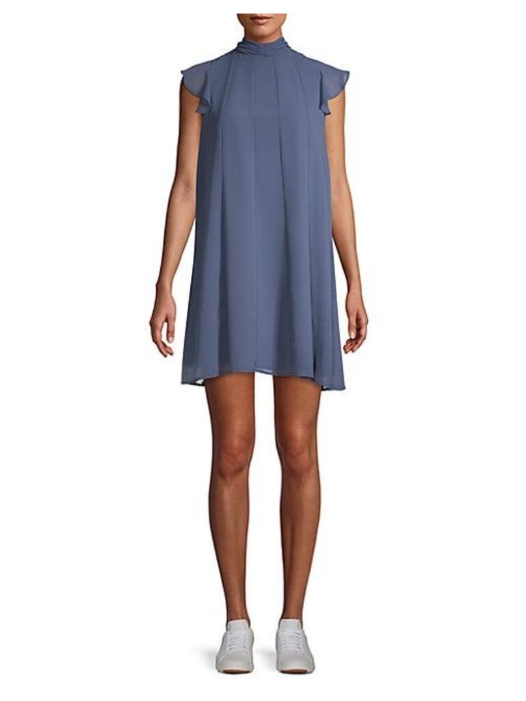 Pleated Mockneck Shift Dress