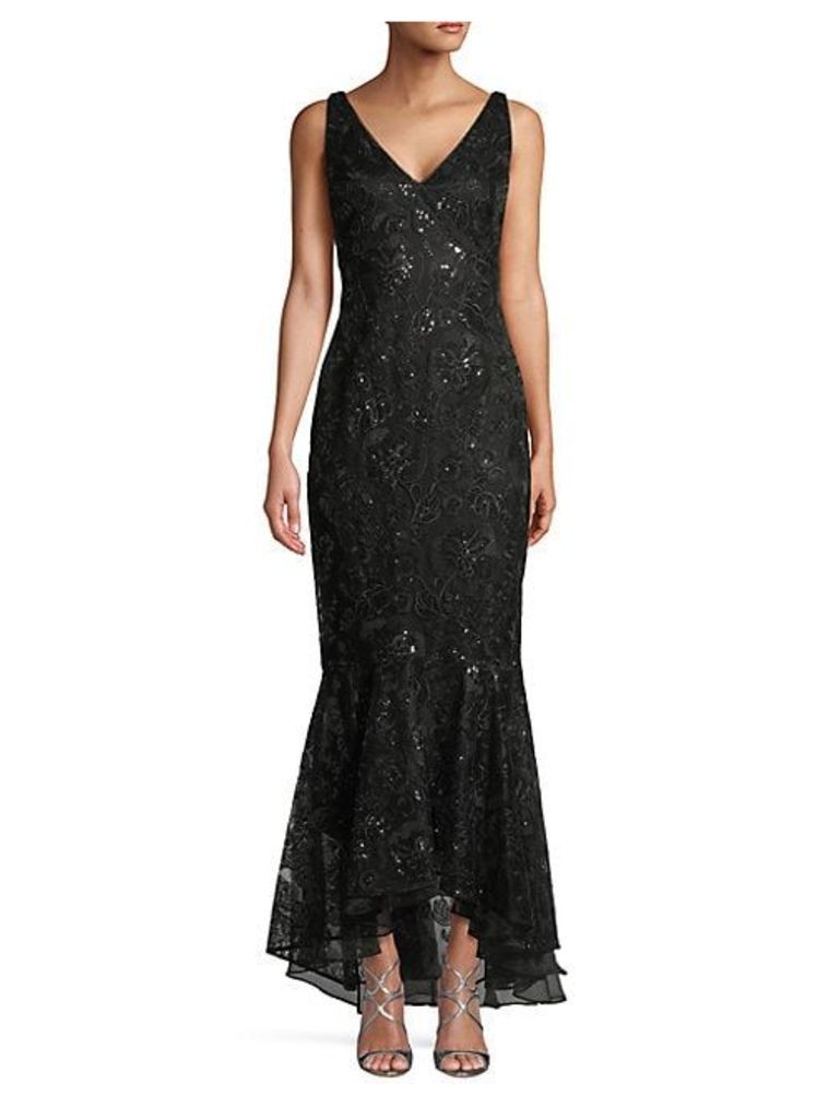 Embroidery Sequin Trumpet Gown