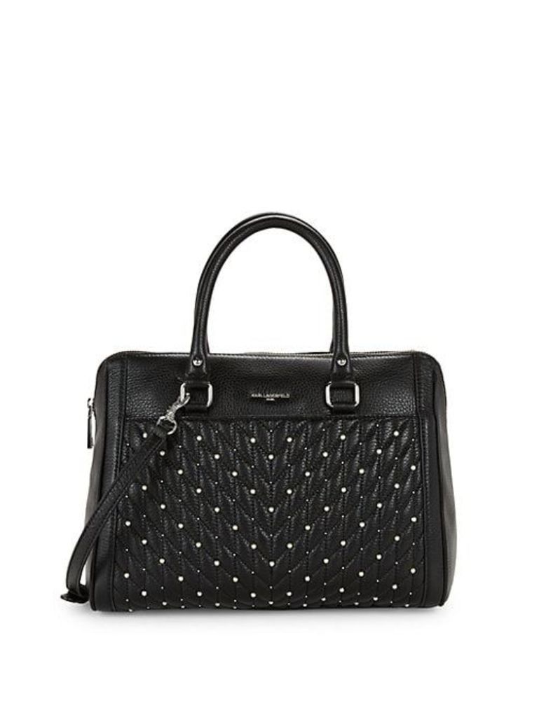 Embellished Quilted Chevron Leather Satchel