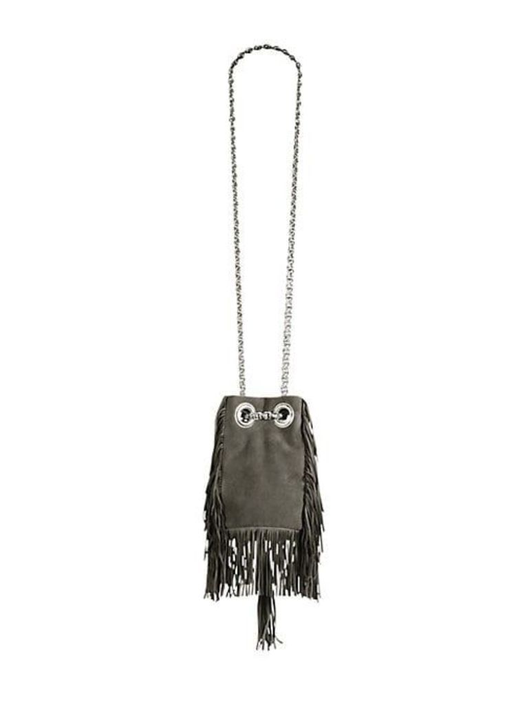 Small Fringed Suede Bucket Bag