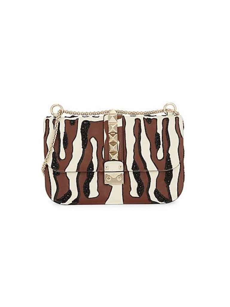Abstract-Print Embellished Leather Crossbody Bag