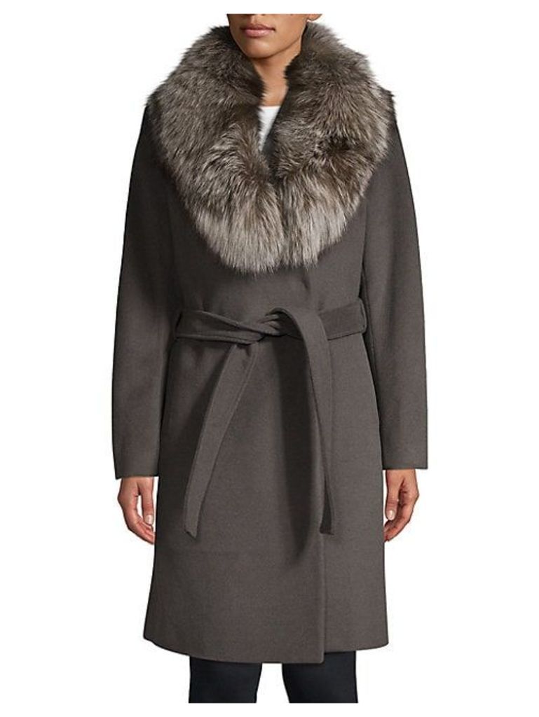 Sasha Fox Fur Collar Wrap Coat