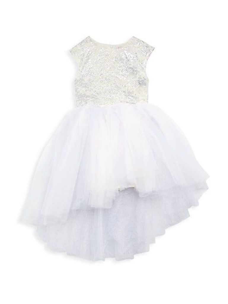 Little Girl's & Girl's Jacquard Metallic-Floral Tulle Dress