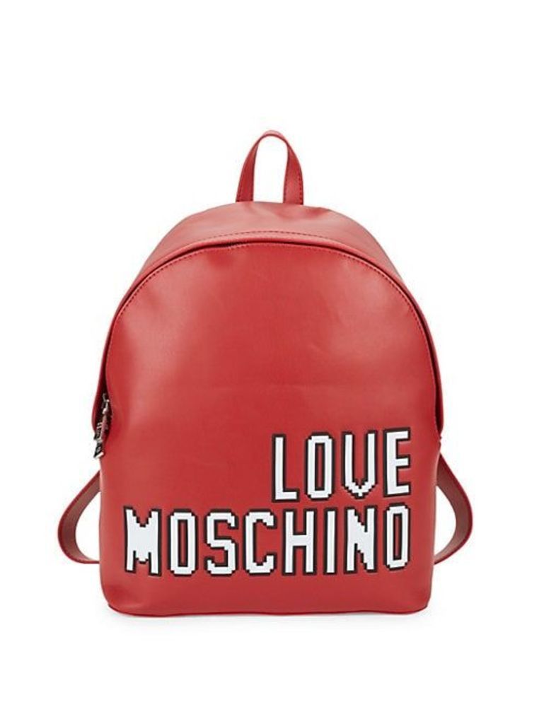 Logo Faux Leather Backpack