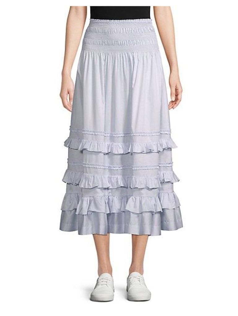 Ruffle-Tiered Cotton A-Line Skirt