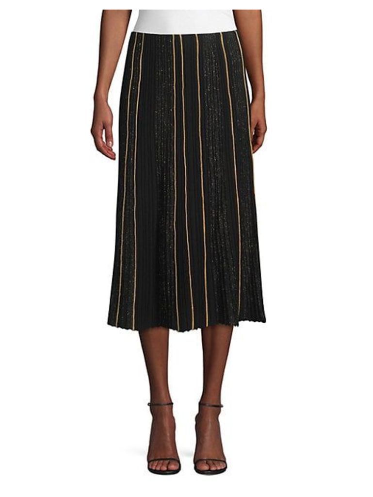 Ottoman Pleat Sequin Silk Lurex Midi Skirt