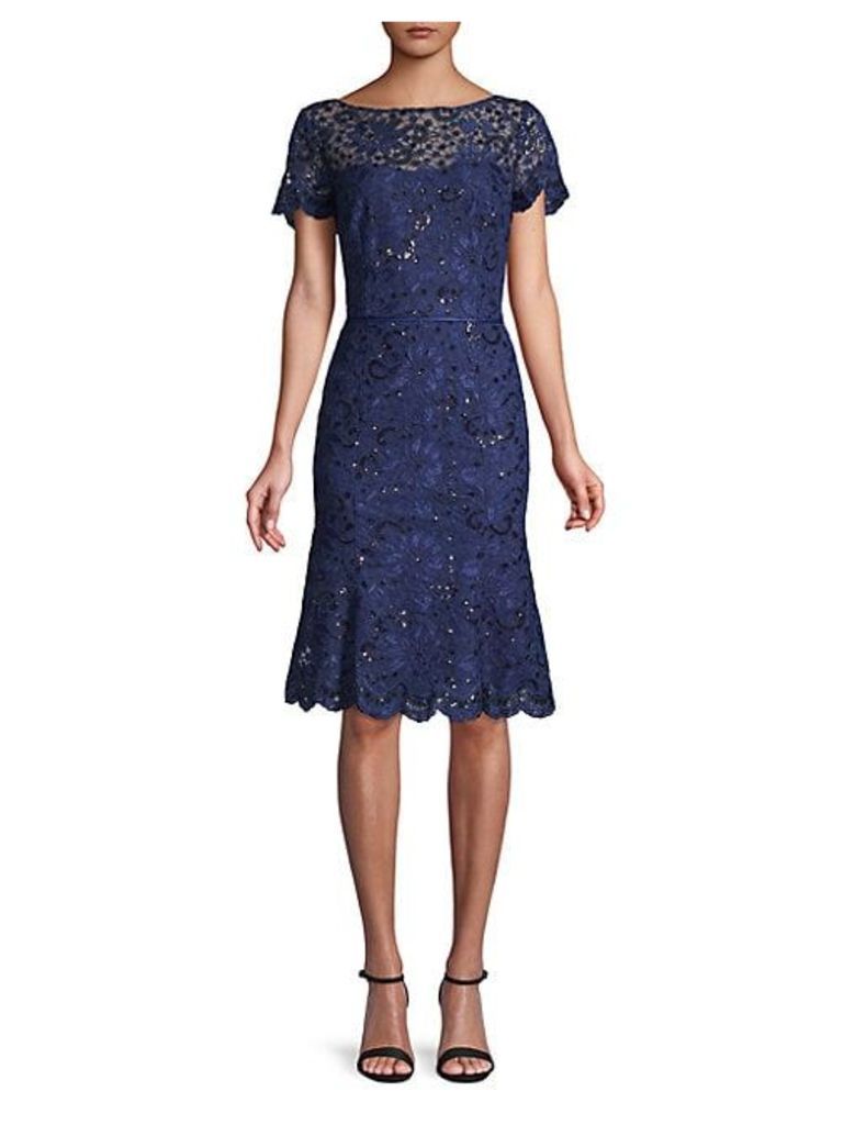 Sequin Corded Lace Cocktail Dress