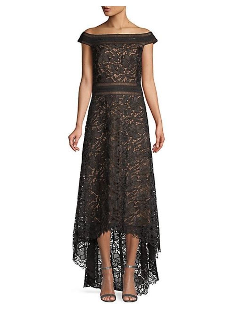 Off-The-Shoulder Lace High-Low Gown