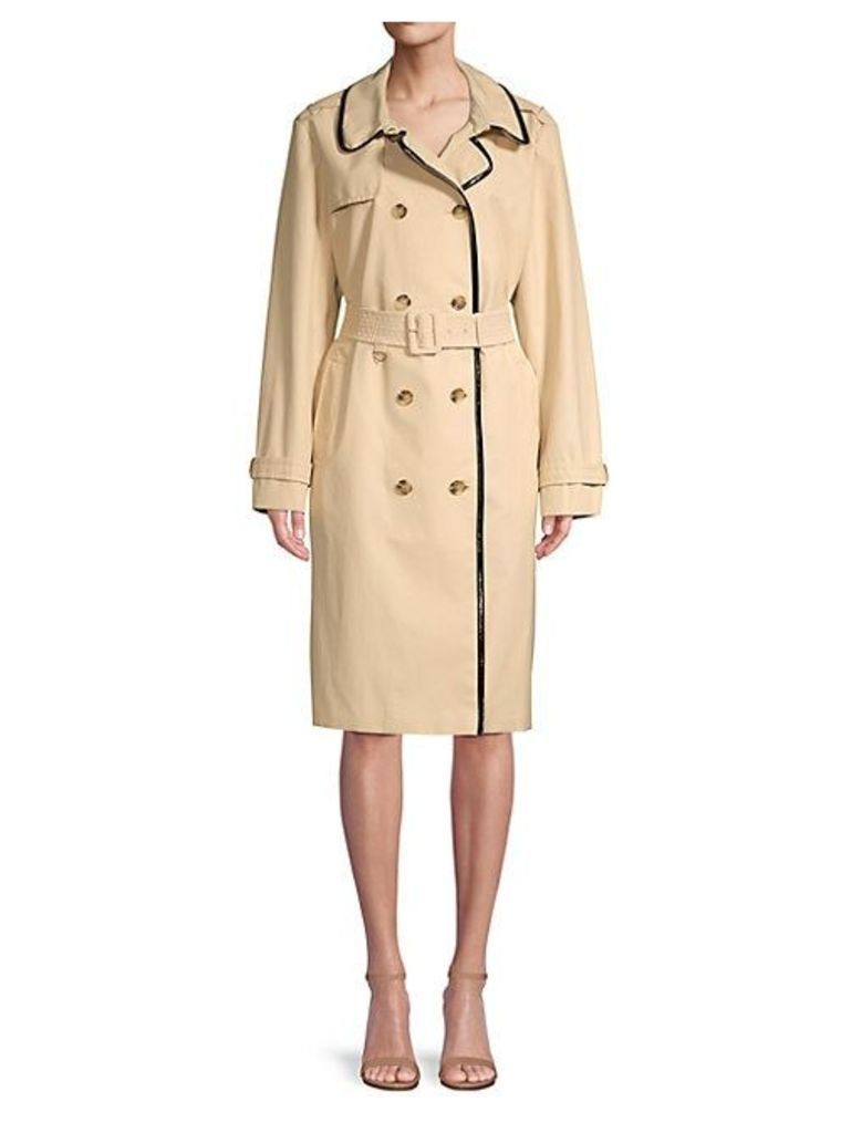 Double-Breasted Cotton Blend Trench Coat