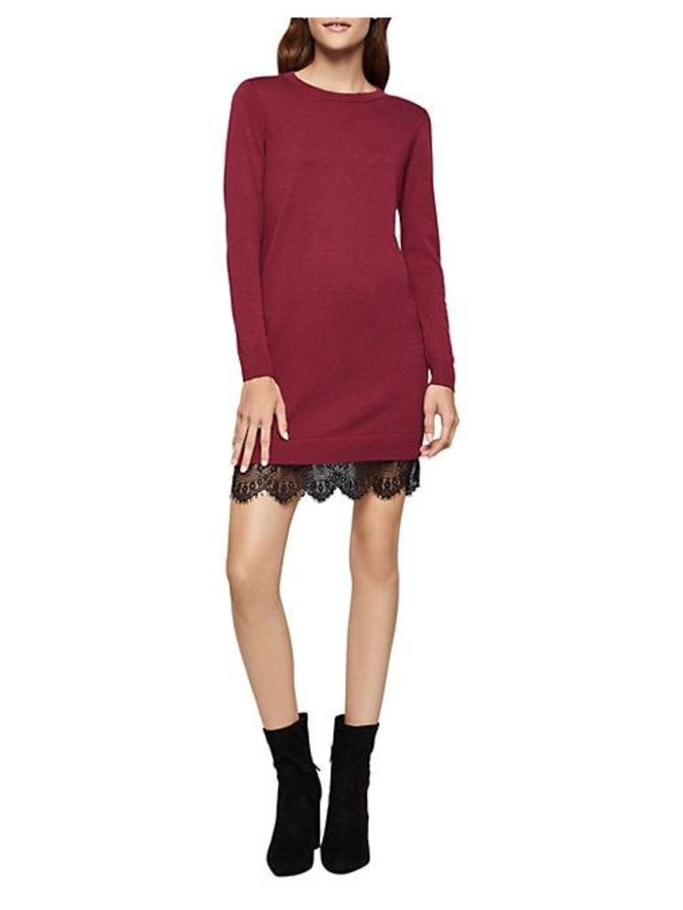 Lace-Trimmed Sweater Dress