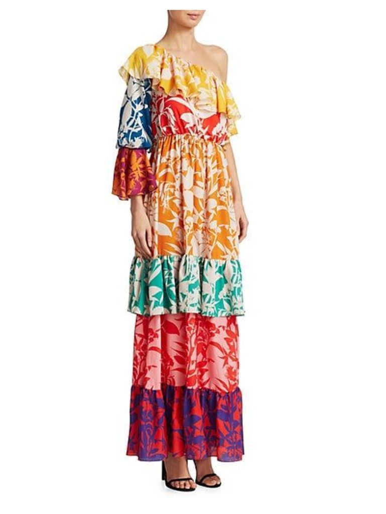 Penelope One-Shoulder Silk Ruffle Dress