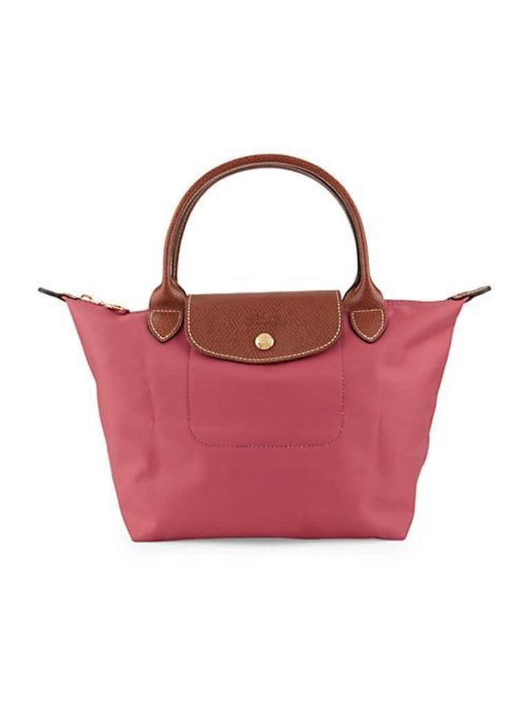 Leather-Trimmed Top Handle Bag