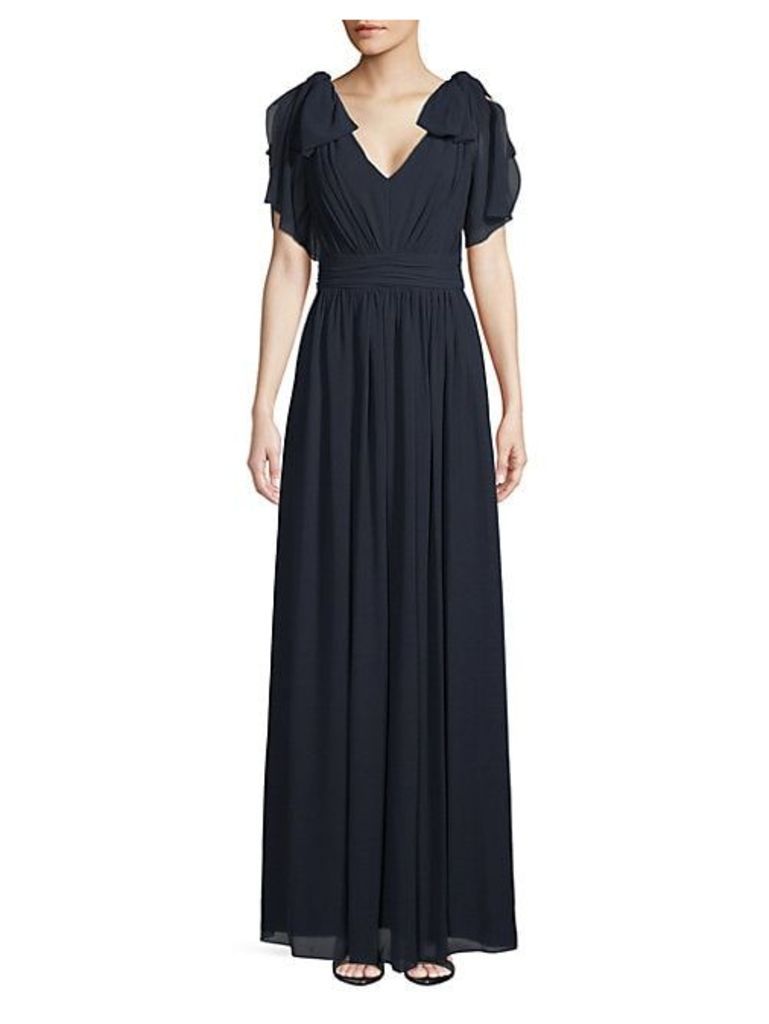 Bow-Sleeve V-Neck Gown