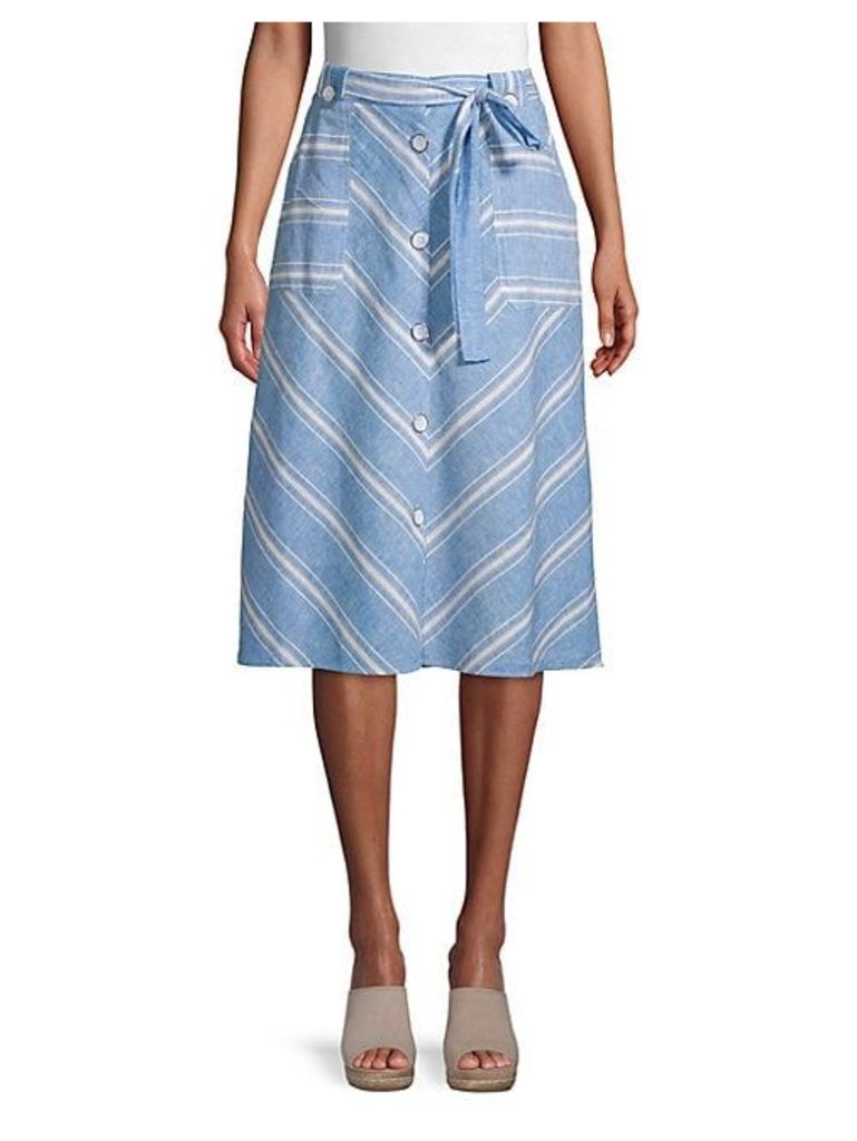 Buttoned Chevron-Striped Skirt