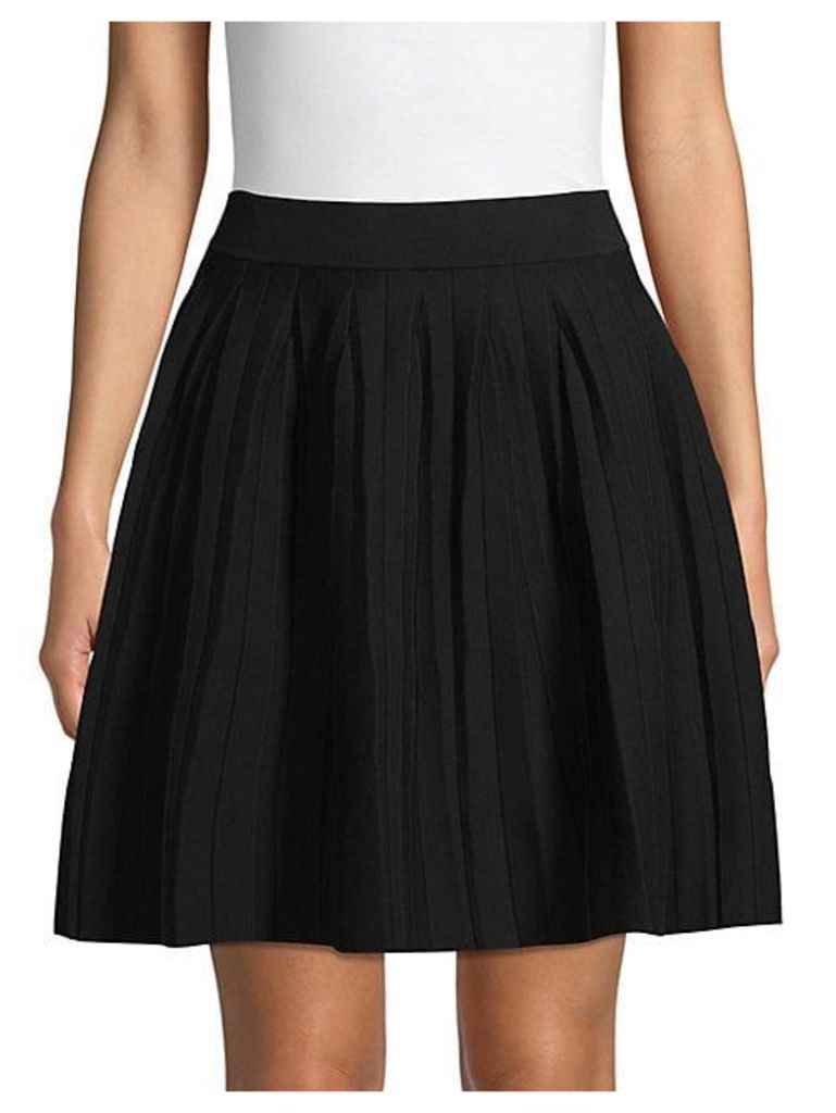 Pleated Cotton Blend A-Line Skirt