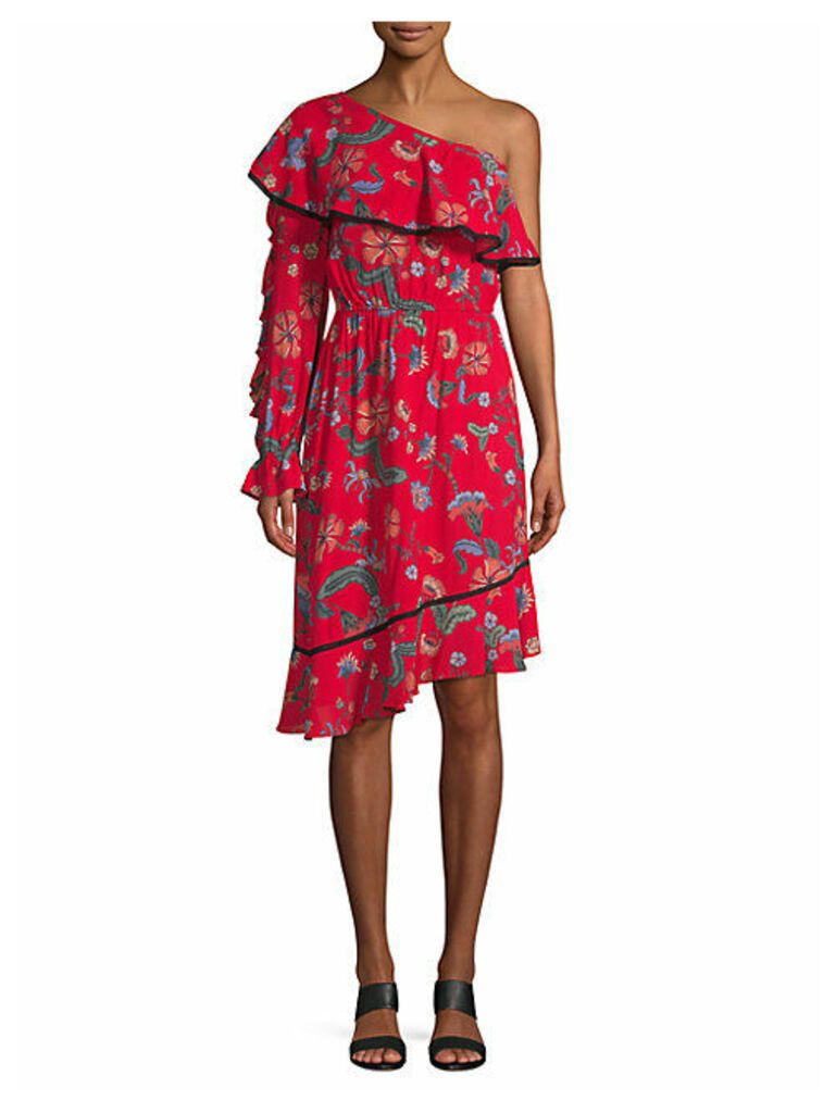 Floral One-Shoulder Midi Dress
