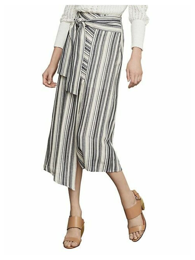 Striped Asymmetrical Cotton Blend Midi Skirt
